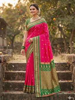 Sutriti - Women Pink Linen Woven Saree With Unstitched Blouse