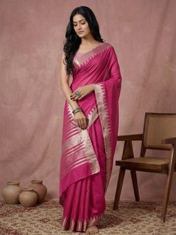 Sutriti - Women Magenta Linen Woven Saree With Unstitched Blouse