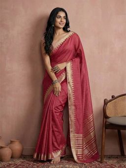 Sutriti - Women Red Linen Woven Saree With Unstitched Blouse