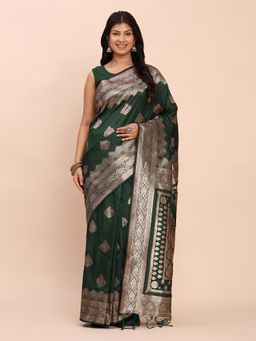 Sutriti - Women Banarasi Silk Green Woven Saree With Unstitched Blouse