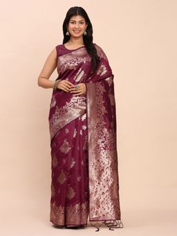 Sutriti - Women Purple Banarasi Silk Woven Saree With Unstitched Blouse