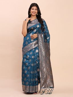 Sutriti - Women Banarasi Silk Teal Woven Saree With Unstitched Blouse