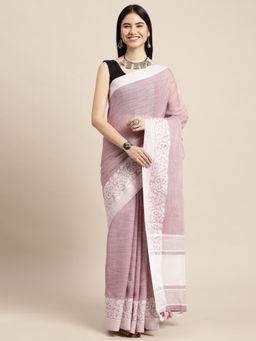 Sutriti - Women Purple Linen Woven Saree With Unstitched Blouse