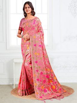 Sutriti - Women Peach Linen Woven Saree With Unstitched Blouse