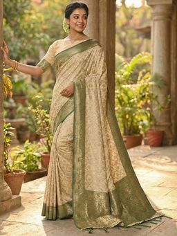 Sutriti - Women Green Banarasi Silk Woven Saree With Unstitched Blouse