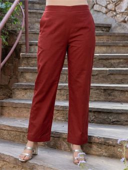 ARAMYA - Women Maroon Soft Cotton Solid Pant