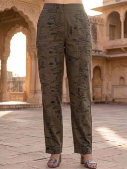 ARAMYA - Women Green Viscose Abstract Printed Pant
