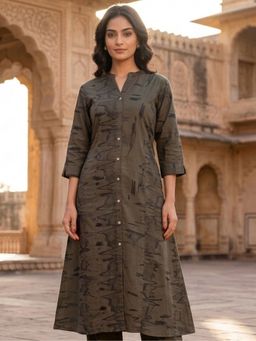 ARAMYA - Green Viscose A-Line Abstract Print Kurta