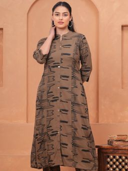 ARAMYA - Brown Viscose Flared Abstract Print Kurta