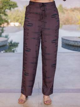 ARAMYA - Women Purple Viscose Abstract Printed Pant