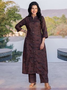 ARAMYA - Women Brown Viscose Abstract Kurta with Pant