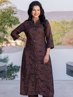 ARAMYA - Brown Viscose A-Line Abstract Print Kurta