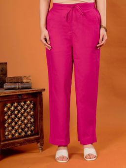 ARAMYA - Women Pink Soft Cotton Solid Pant