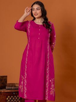 ARAMYA - Pink Soft Cotton Straight Floral Kurta