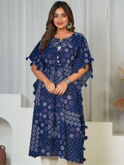 ARAMYA - Blue Soft Cotton Bandhani Print Kaftan