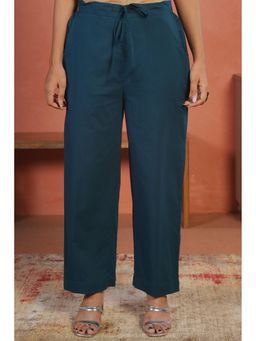 ARAMYA - Women Teal Soft Cotton Solid Pant