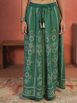 ARAMYA - Women Green Soft Cotton Bandhani Skirt