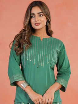 ARAMYA - Green Soft Cotton Straight Kurti