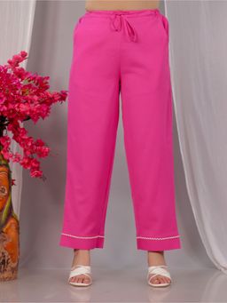 ARAMYA - Women Pink Linen Cotton Solid Pant