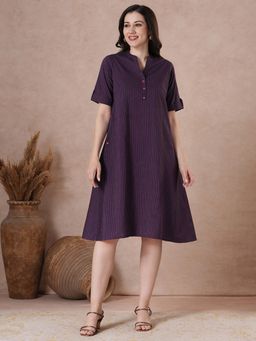 Kami Kubi - Women Purple Striped Tent Fit Shirt Dress