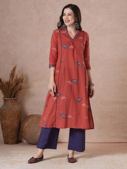Kami Kubi - Women Red Cotton Abstract Kurta