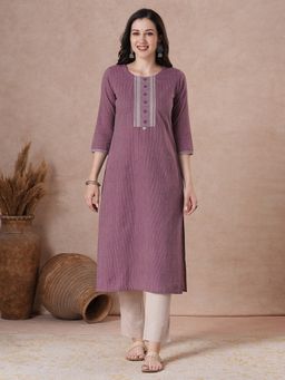 Kami Kubi - Women Purple Cotton Stripes Kurta