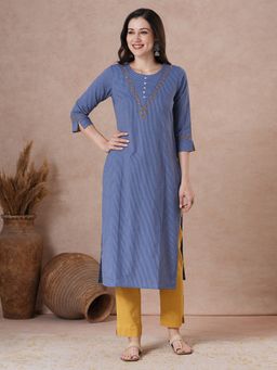 Kami Kubi - Women Blue Cotton Stripes Kurta
