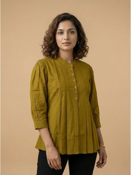 ZNKL - Pleated Green Cotton Top