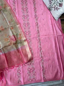 Paisley - Women Pink Embroidered Unstitched Kurta With Pant And Dupatta