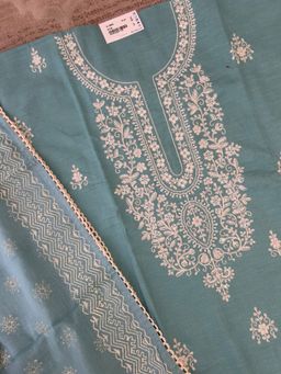 Paisley - Women Green Embroidered Art Silk Unstitched Kurta With Pant And Dupatta