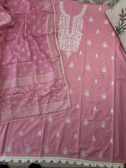 Paisley - Women Pink Embroidered Art Silk Unstitched Kurta With Pant And Dupatta