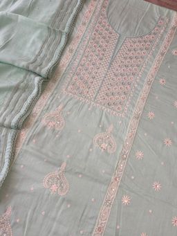 Paisley - Women Blue Embroidered Unstitched Kurta With Pant And Dupatta