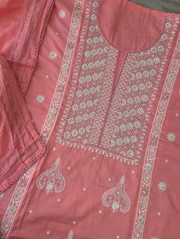 Paisley - Women Pink Embroidered Unstitched Kurta With Pant And Dupatta