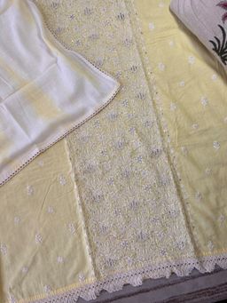 Paisley - Women Yellow Embroidered Unstitched Kurta With Pant And Dupatta