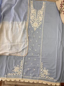 Paisley - Women Blue Embroidered Unstitched Kurta With Pant And Dupatta