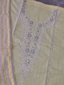 Paisley - Women Light Yellow Cotton Unstitched Kurta With Pant And Dupatta