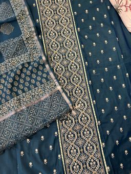 Paisley - Women Navy Blue Chanderi Embroidered Unstitched Kurta With Pant And Dupatta