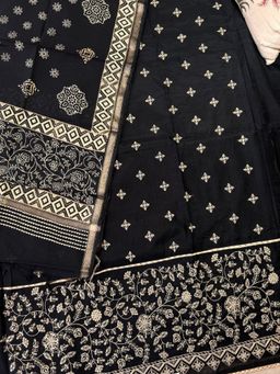 Paisley - Women Black Chanderi Embroidered Unstitched Kurta With Pant And Dupatta
