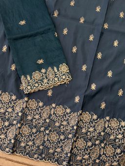 Paisley - Women Blue Art Silk Embroidered Unstitched Kurta With Pant And Dupatta