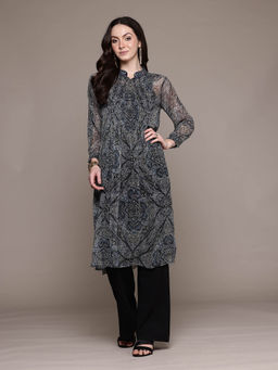 Ritu Kumar - Black Avanti Long Top and Inner (Set of 2)