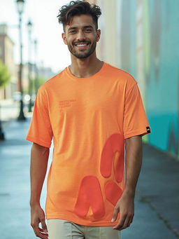 Bewakoof - Air Mens Orange Billionaire Graphic Printed Oversized T-shirt