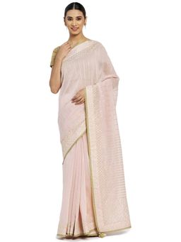 Fabindia - Cotton Silk Embellished Saree without Blouse - Pink