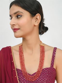 Ratnavali Jewels - Five Layer Pink Colour Real Onyx Stone Beads Necklace