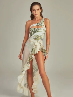 Addery - Tropical Mirage One-Shoulder Monokini and Ruffle Sarong (Set of 2)