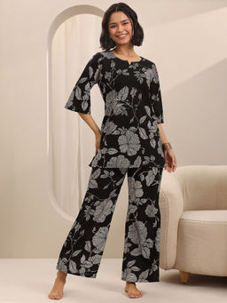 Libas - Black Floral Printed Kurti with Palazzo (Set of 2)