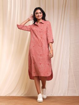 Pink Fort - Cotton Dabu Striped Shirt Dress