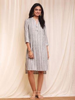 Pink Fort - Cotton Striped Pintuck Dress - Black & White