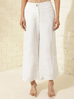 Fabindia - White Linen Viscose Blend Wide Leg Pants
