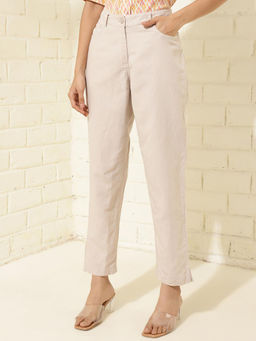 Fabindia - Beige Cotton Linen Ankle Length Casual Pants