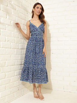 Fabindia - Blue Cotton Hand Block Printed Midi Dress